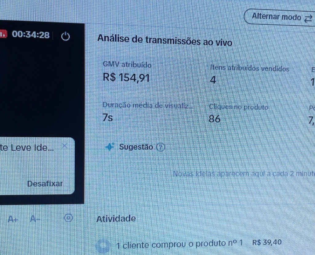 Painel ao vivo TikTok Shop